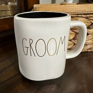 Rae Dunn White Ceramic Mug with Handwritten Font for Dining